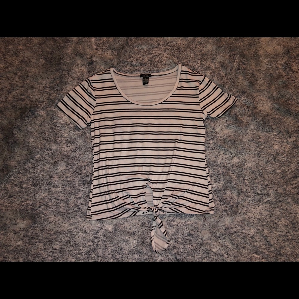 White & Black striped tied top